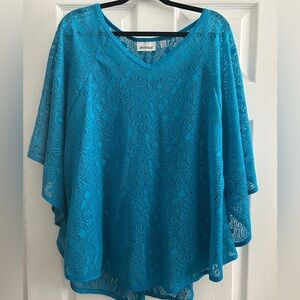 AVENUE Batwing Sleeve Asymmetric Mesh Tunic with Camisole Teal/Blue 22/24 EUC